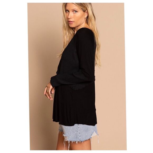 LIGHT wash long sleeve top w/ rib Detail - Picture 14 of 15